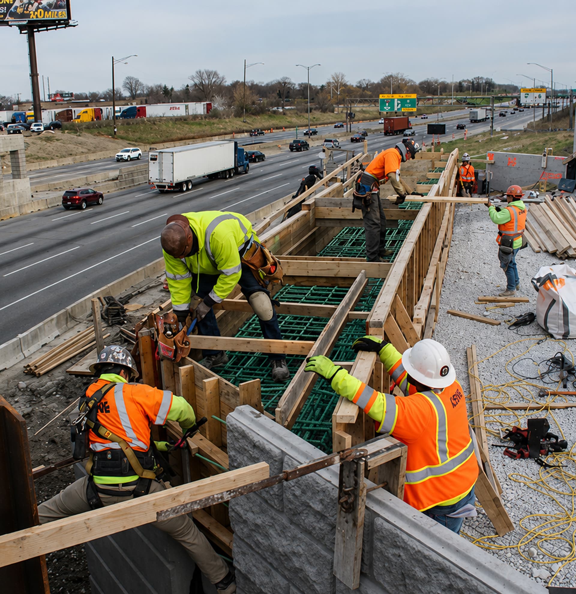 Construction professionals reviewing project plans